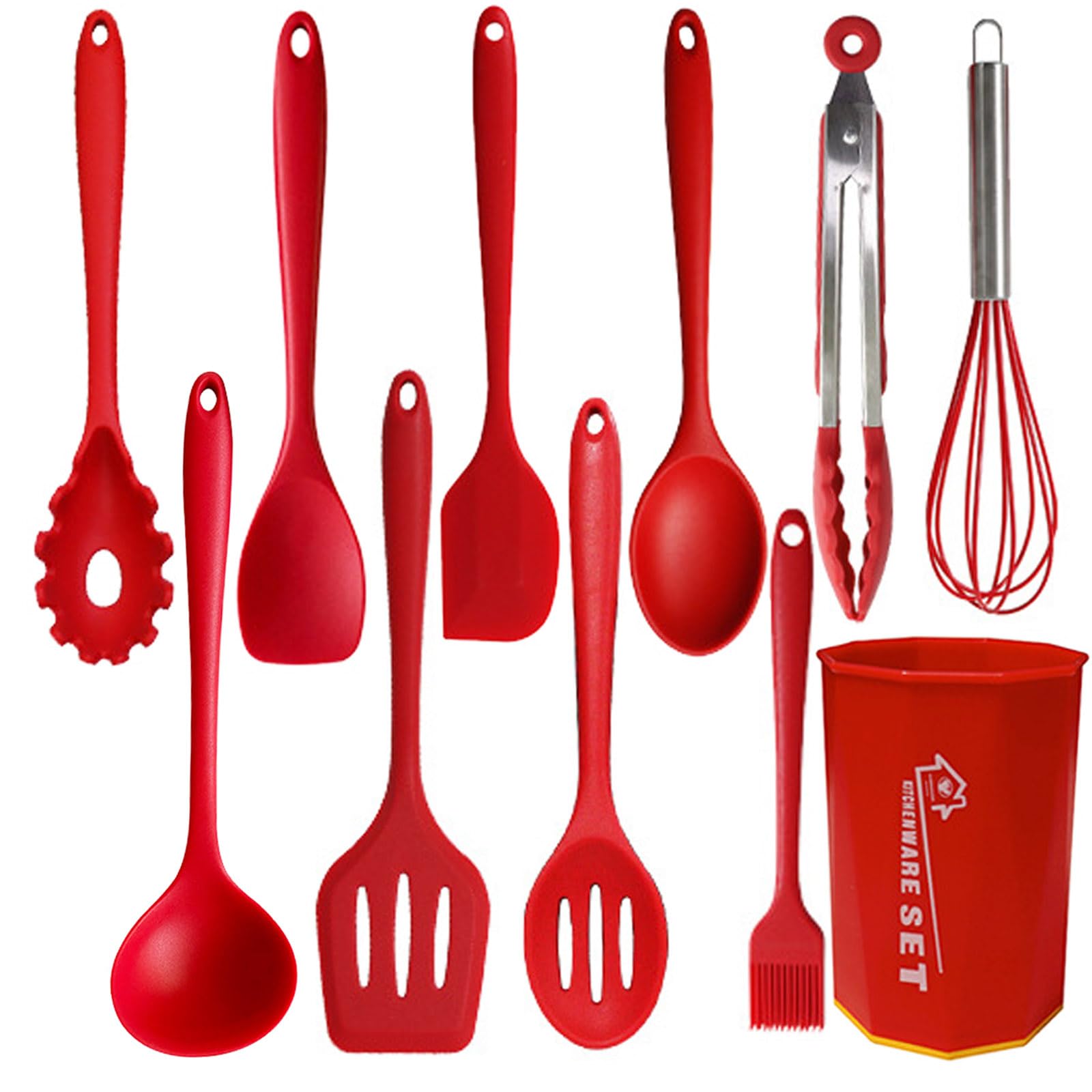 UXIYI Silicone Kitchen Utensils Set, 11PCS Heat Resistant Cooking Utensil with Holder, Kitchen Gadgets and Tools for Nonstick Cookware,11pcs Red