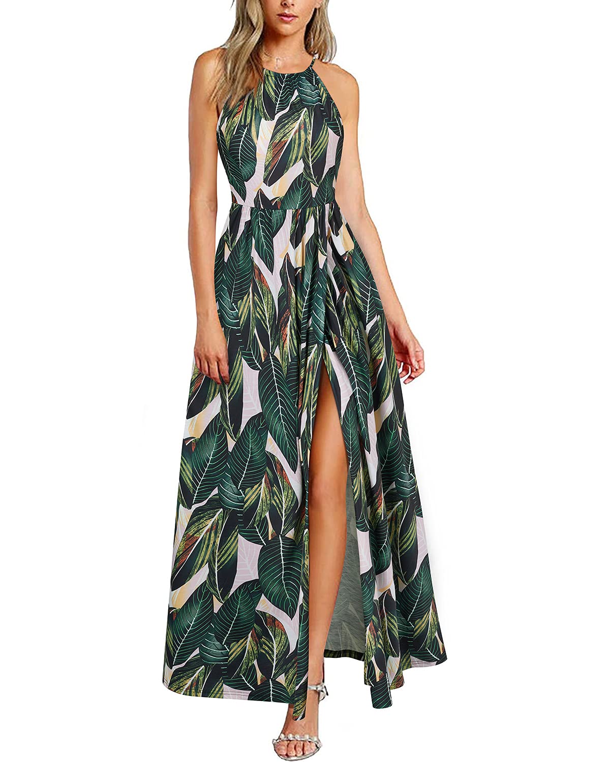 KILIG Vestido de Verano para Mujer, Vestido Largo Largo con Cuello Halter, Elegante Vestido de Verano, Vestido de Fiesta para Invitados de Boda, Vestido Informal con Abertura