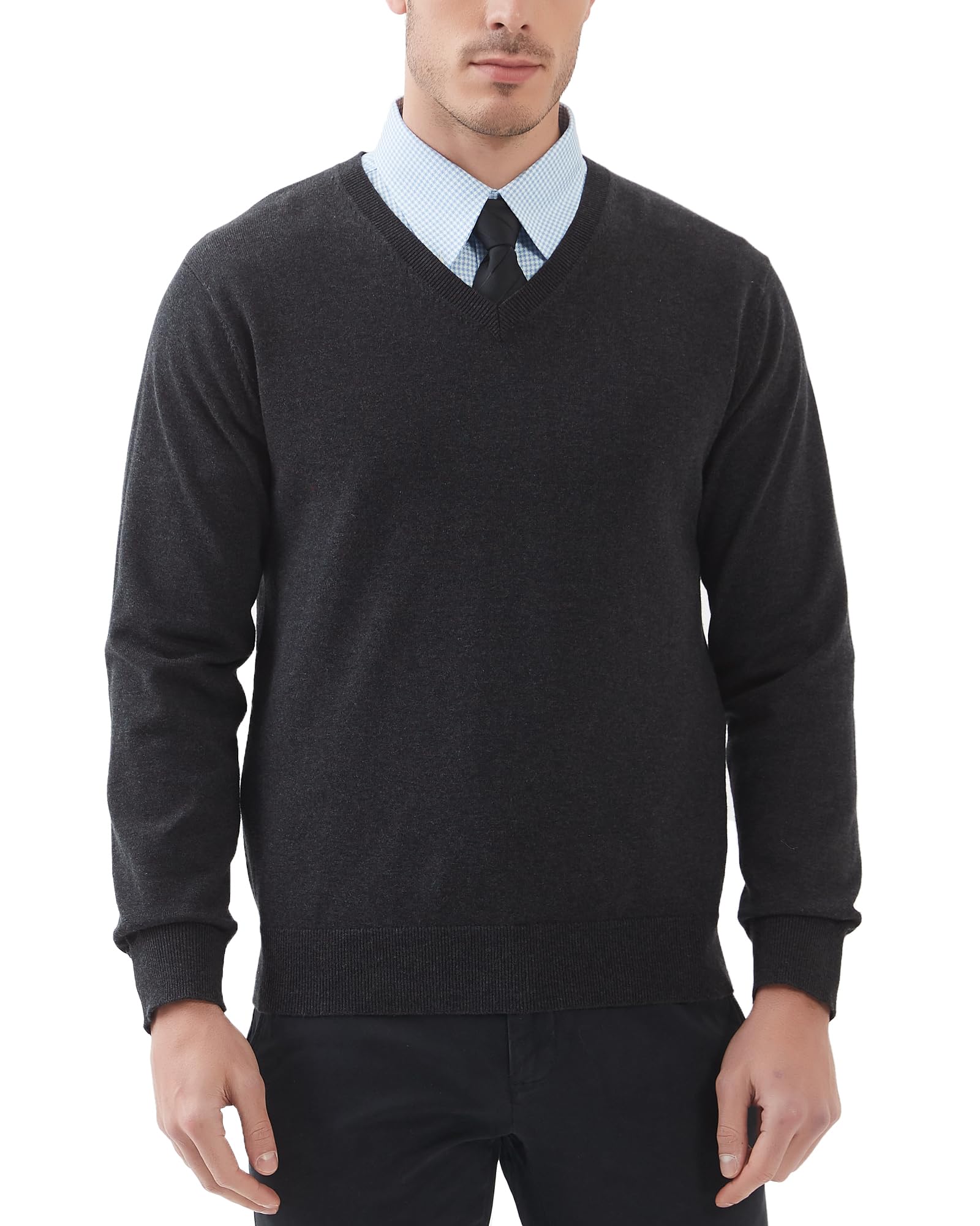 Pull à col en V Kallspin pour hommes en coton léger noir décontracté - 8