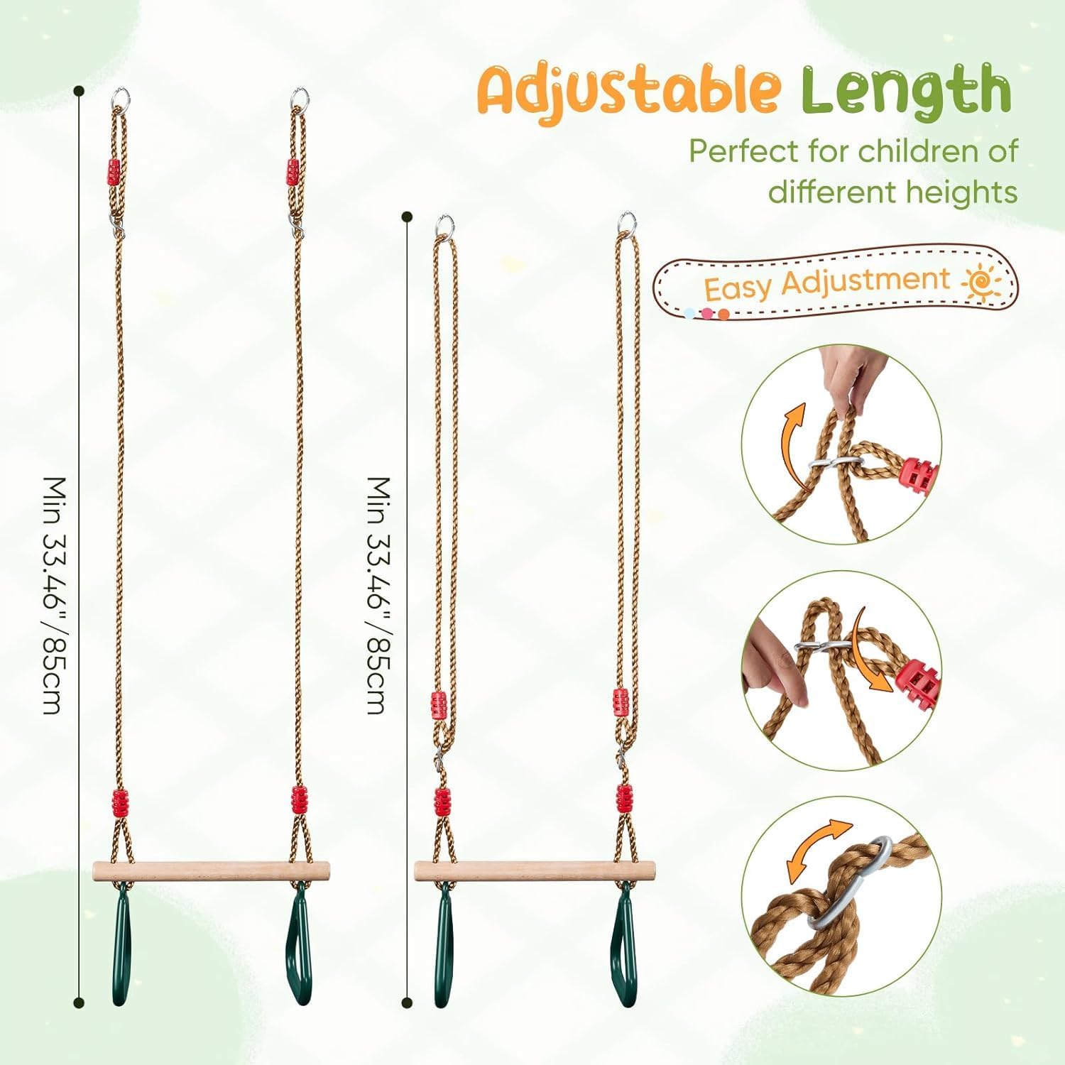 2 in 1 Trapeze Swing,Children's Swing Outdoor Indoor,Gymnastics Rings - Image 6