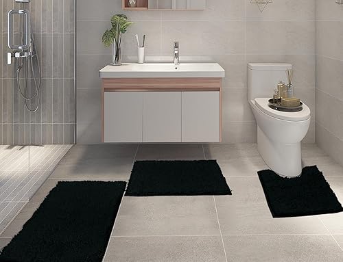 Miniatura 2 de Juego de alfombras de baño de 3 piezas, antideslizantes, alfombras de baño de felpilla gruesa, suaves y absorbentes, juego de tapetes de baño