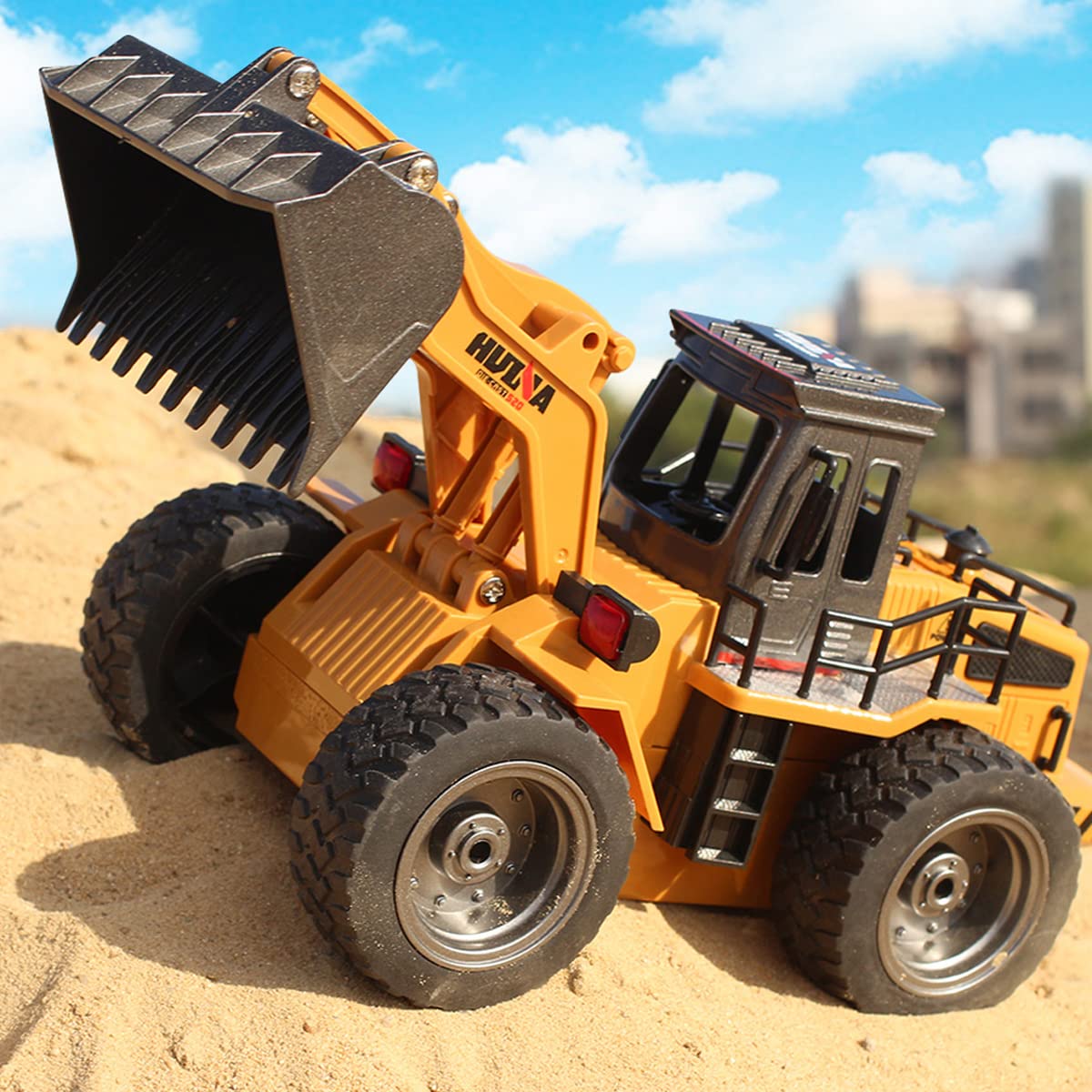 fisca Excavadora de Control Remoto, Bulldozer 1:18 de 6 Canales, Vehículo de Construcción 4WD de 2,4 GHz con Luces y Sonidos