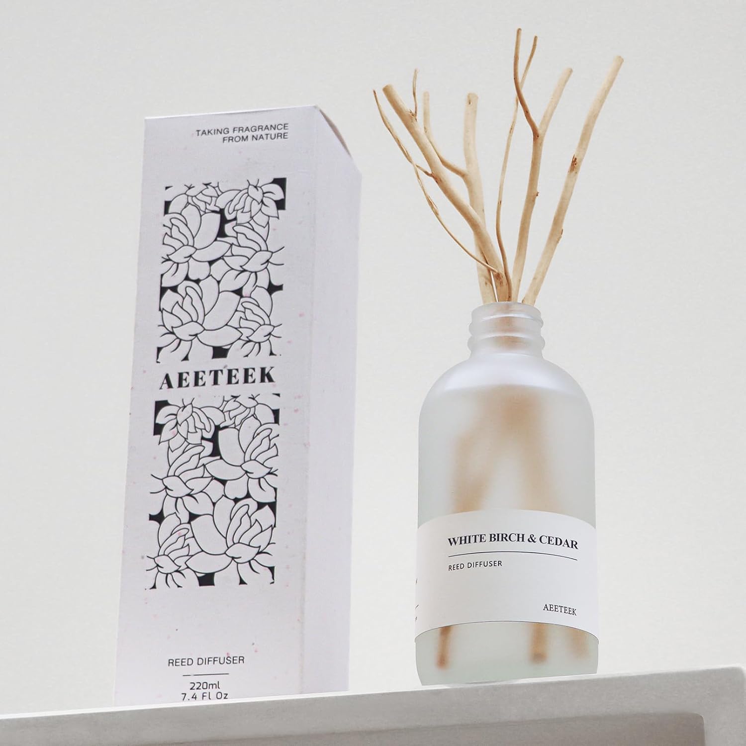 White Birch & Cedar Reed Diffuser Oil Refill, 7.4oz(220ml) Large Bottle Essential Oils, Scented Oil Refill, Air Freshener for Bathroom with Willow Branches Decor