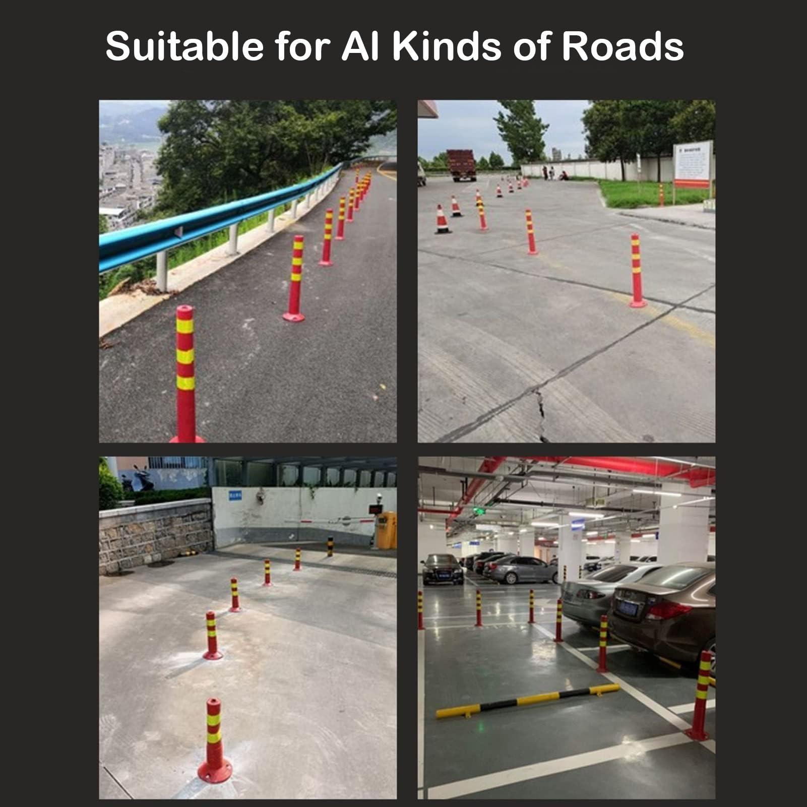 Bolards De Estacionamiento para Entrada, Cartel, Cartel, Cono De Seguridad Reflectante De Plástico Flexible para El Control De Multitud(Size:4 Pack,Color:Rojo y Plateado)