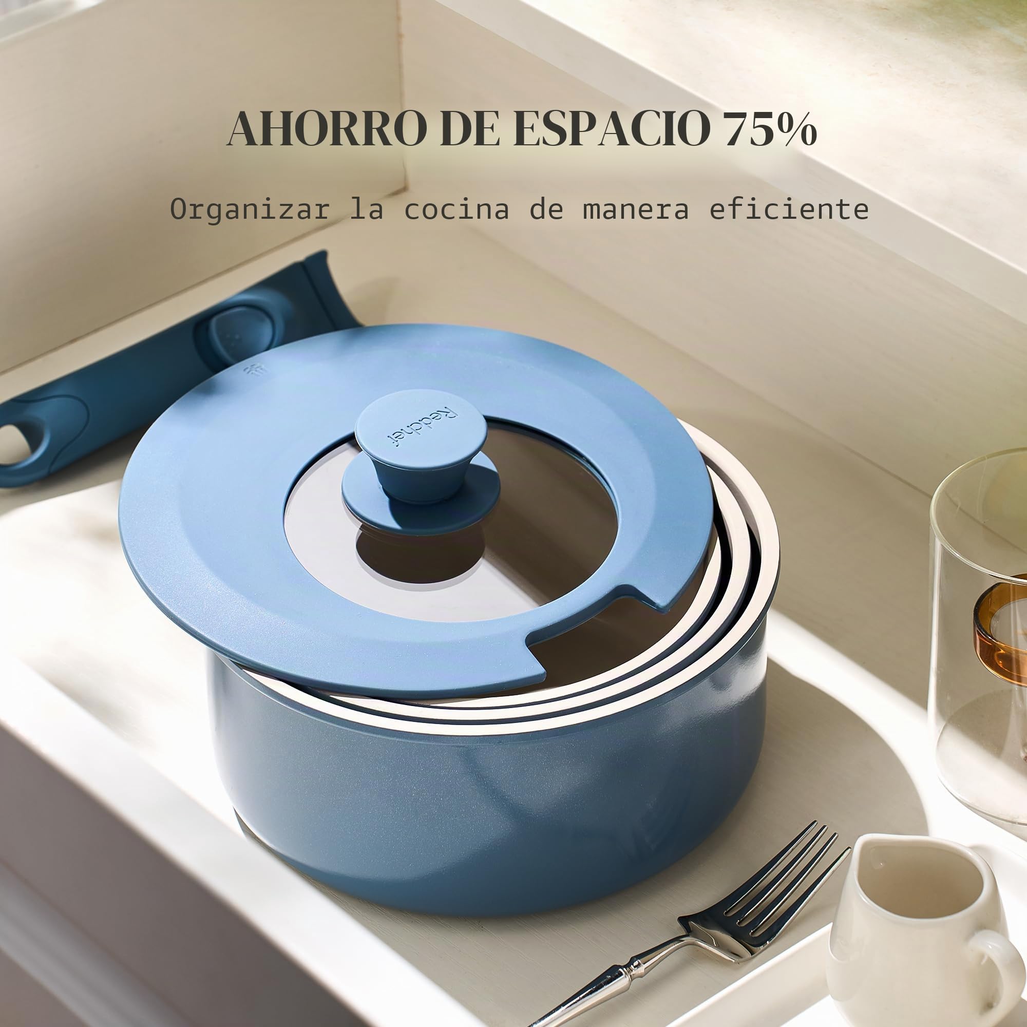 RedChef juego de 3 olla con mango desmontable (16, 18, 20 cm) - antiadherente, sin PFOA, apto para inducción, lavable en lavavajillas y horno