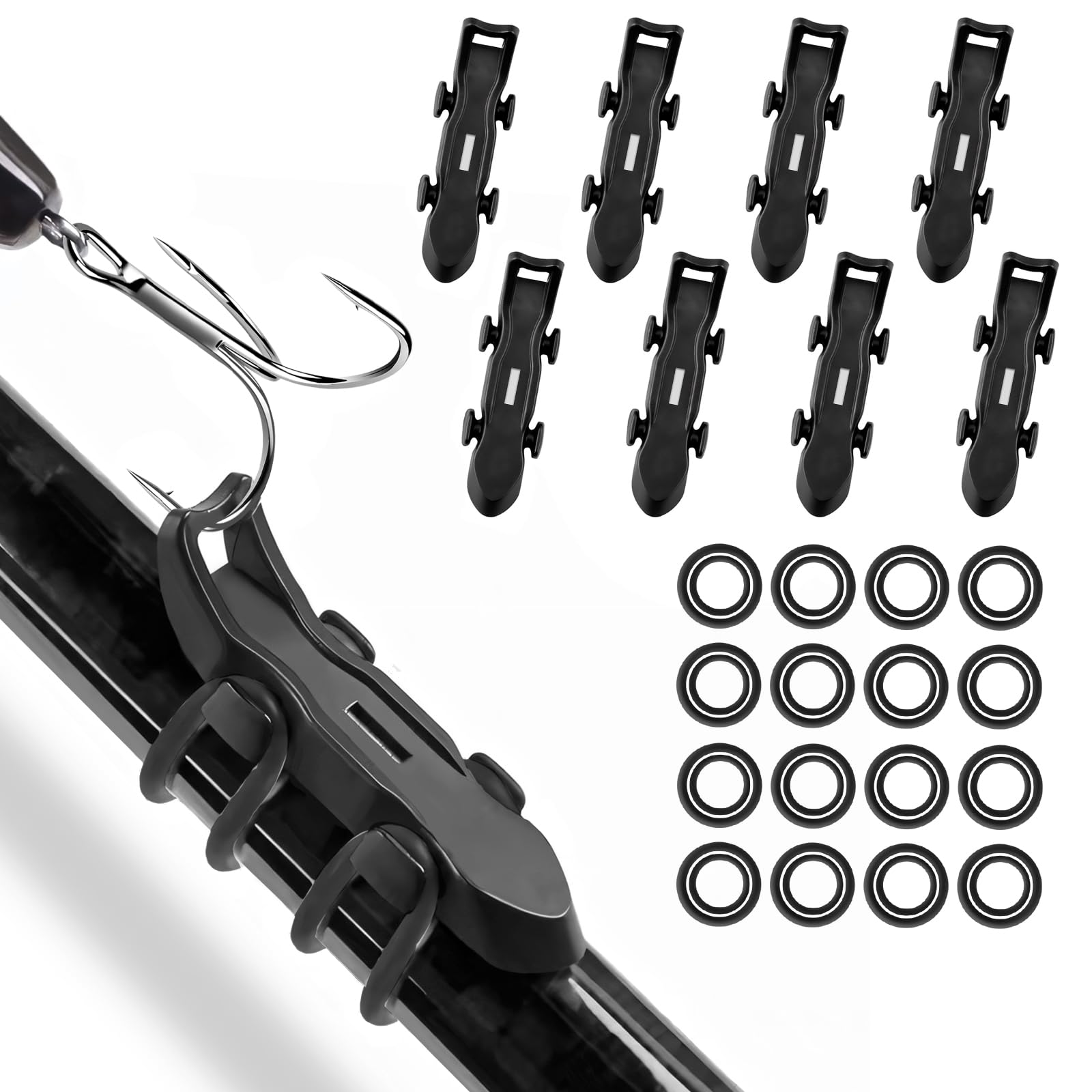Hook Keeper for Fishing Rod, [8Pcs] Magnetic Fishing Hook Keeper, HK2F Fishing Bait Holder with 2 Sizes Rubber Rings, Fishing Hook Holder Quick Installation, Lure Magnetic Hook Keeper