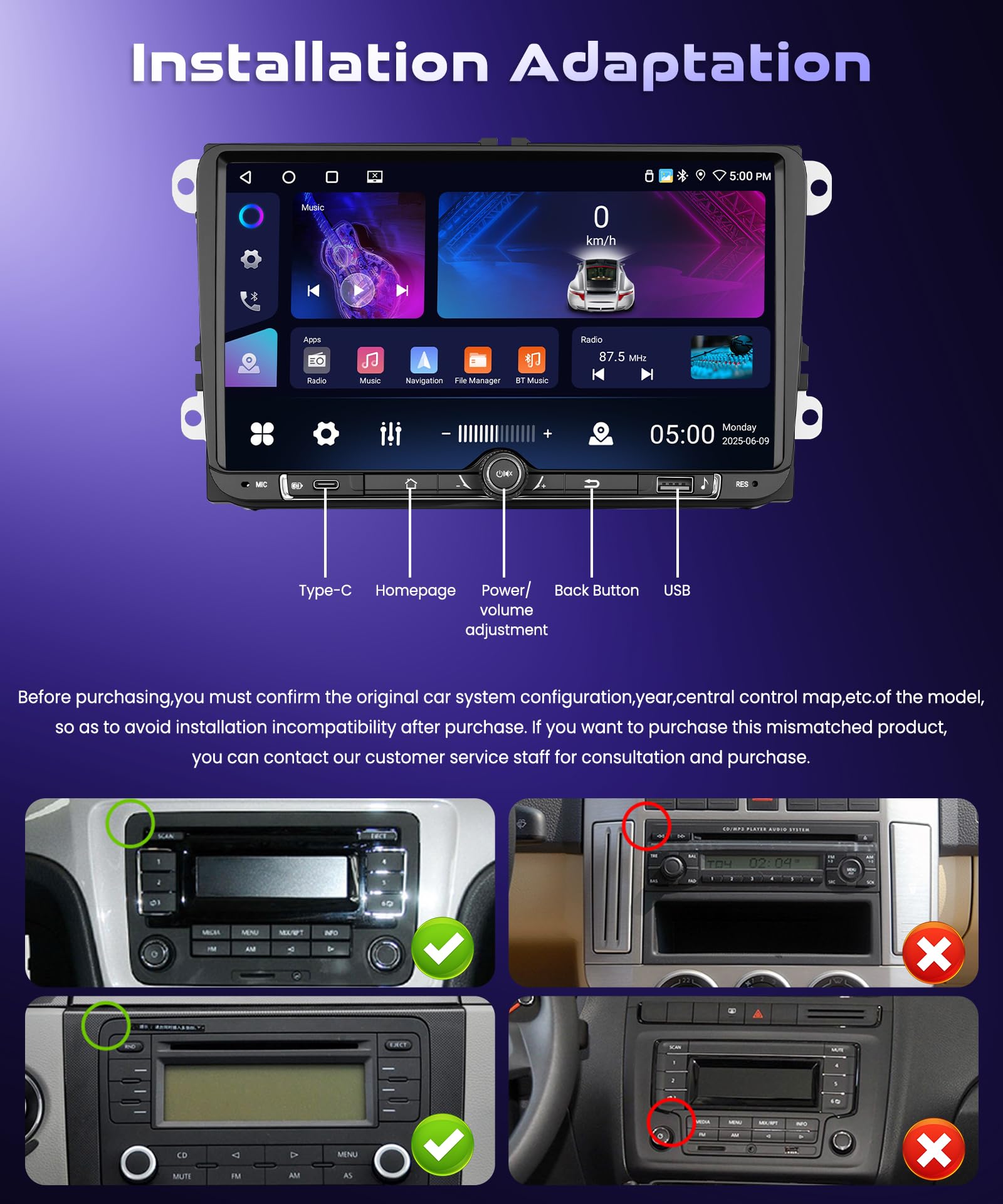 4G/64G VECHTEL 9" Autoradio pour VW Golf 5/6 Polo Passat Skoda Touran Tiguan Seat Carplay Android Auto sans Fil,EQ,WiFi GPS,Mirror Link,RDS/FM Radio 2 Din,Bluetooth Autoradio avec caméra de recul