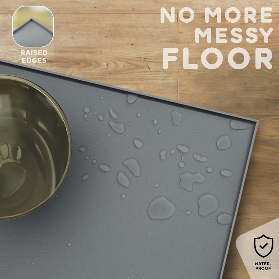 PetHappily Dog Food Mat - Raised Edges Dogs Mat for Food and Water Prevent Spill, Waterproof Cat Food Mats Protect Floors, Easy Clean Dog Bowl Mats for Food and Water, Silicone Pet Feeding Placemats - image 5