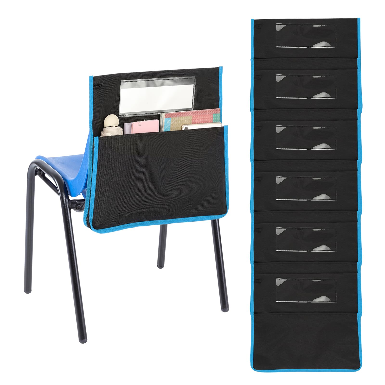 PATIKIL Blue Chair Pockets for Classroom, 12 Pack Classroom Chair Pockets Length 16.5" Width 15.4" Seat Pockets Sacks with Blank Name Slot for Classroom Chairs