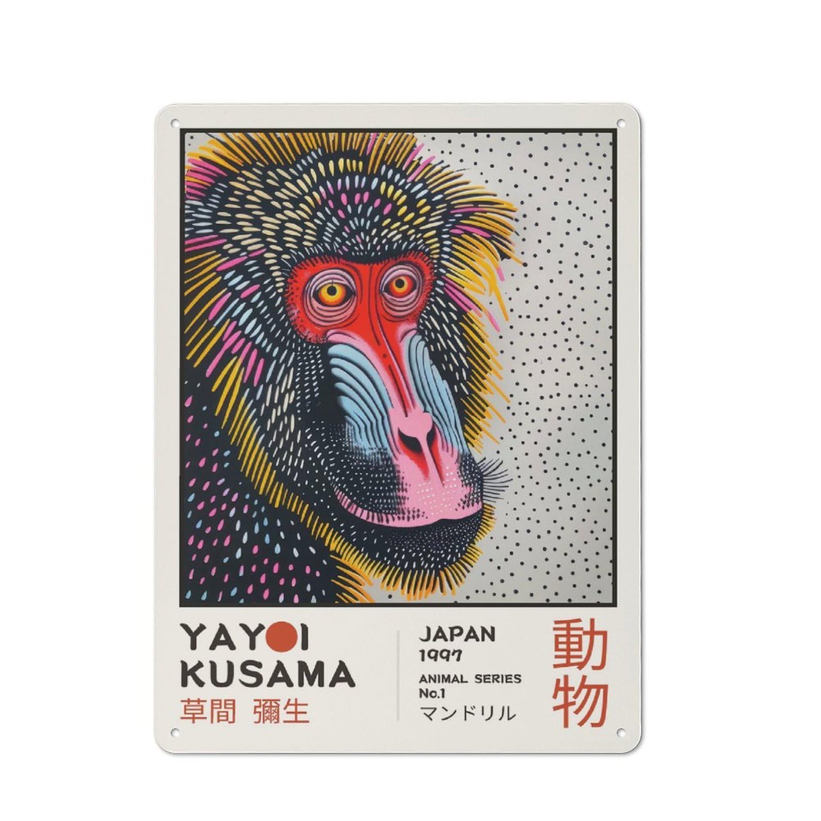 Junmoney Style-18 Yayoi Kusama Mandrill No.1 Exhibition Poster Retro Metal Sign 40X30cm For Home Office Or Studio, Suited To Home Office Decor Fans