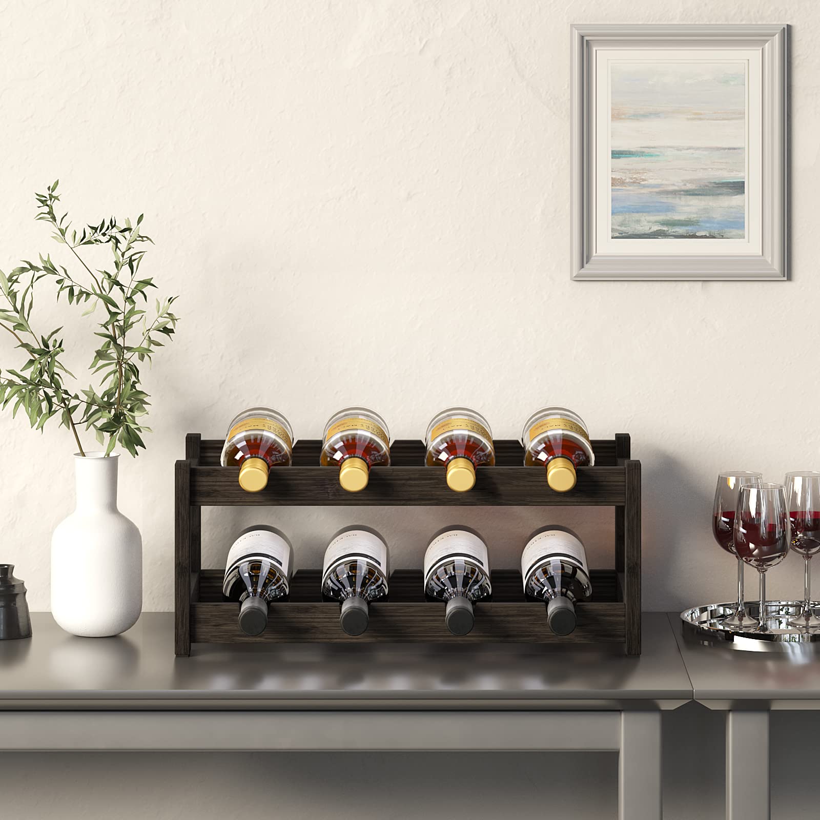 Snapklik.com : BAMEOS Wine Rack Freestanding 2 Tier 8 Bottle Bamboo ...