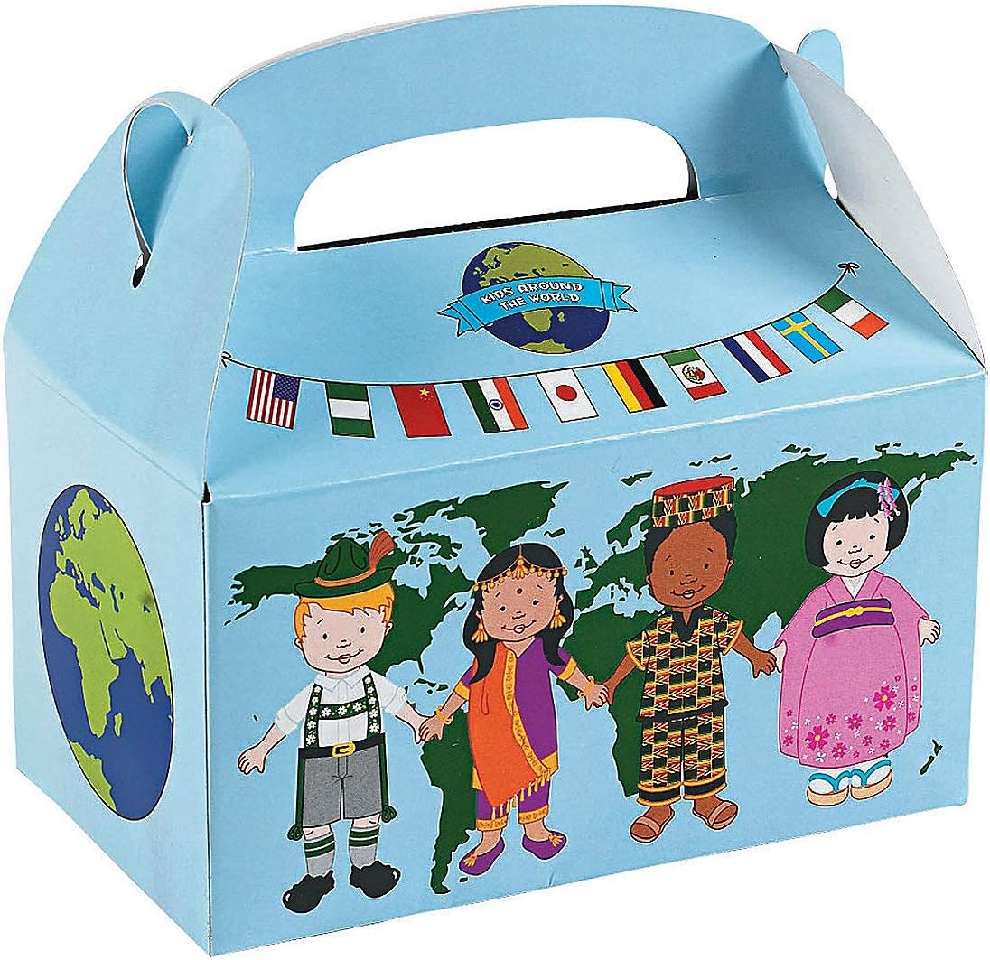 Fun Express Kids Around The World Favor Treat Box - Set of 12 - Diversity and Inclusion Supplies