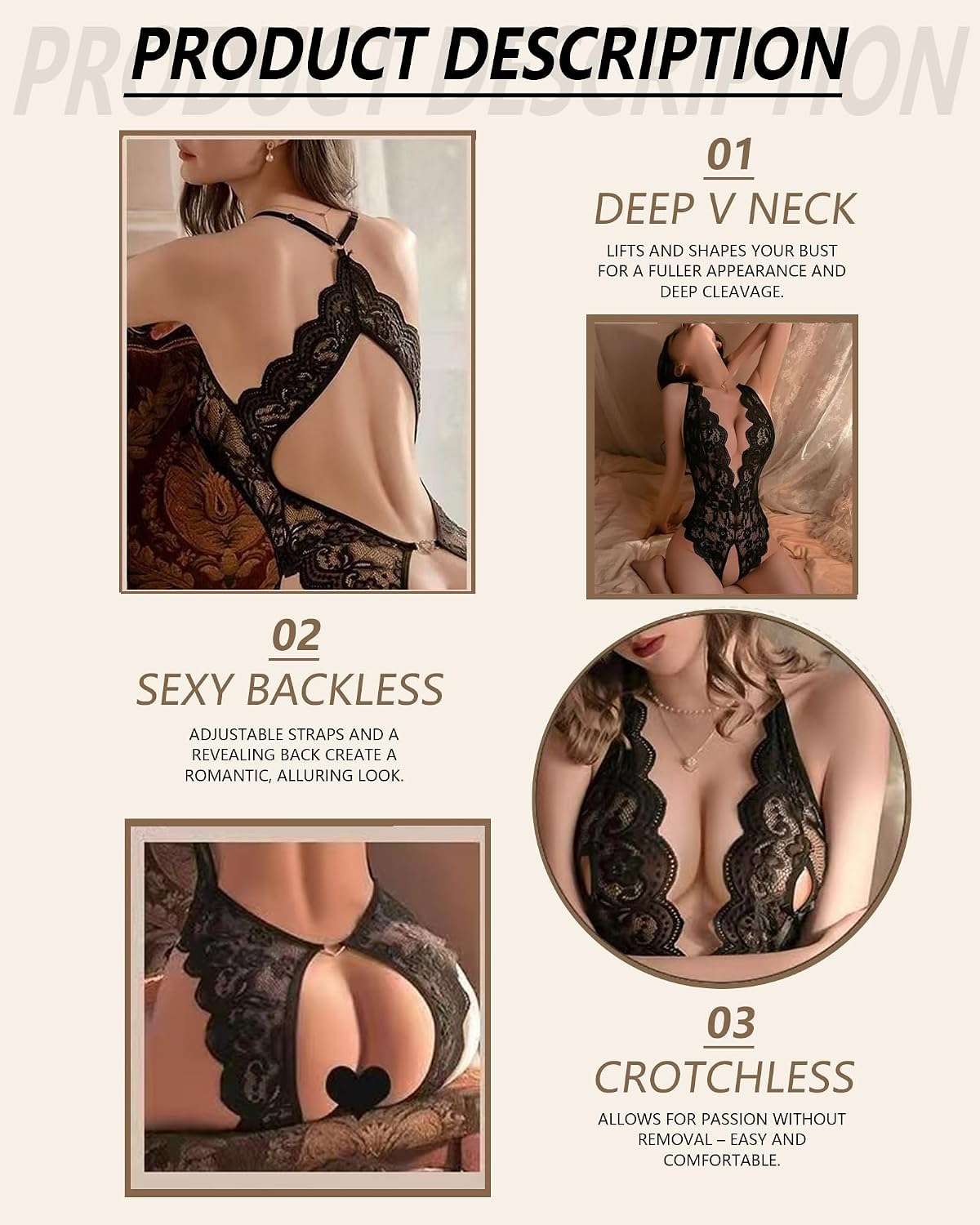 txsrbsj Womens Sexy Lingerie Outfits Deep V One-piece Teddy Bodysuit Babydoll Lace Lingerie Sleepwear