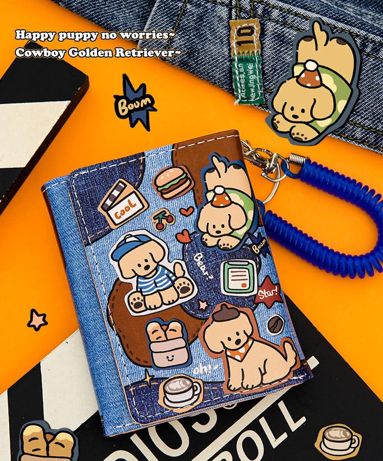 Small Wallet Women Cute Purse, Coquette Accessories Trifold Y2k Accessories Wallet Card Holder Cutecore Card Cases (Denim Puppy)3