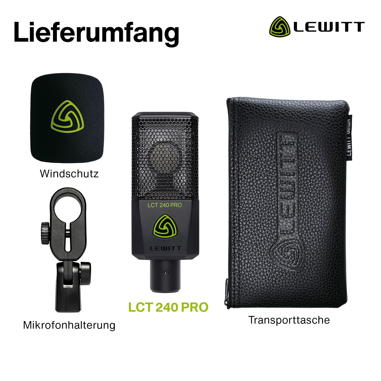 LEWITT LCT 240 PRO XLR Mikrofon mit Kondensatorkapsel für Homerecording | Studioqualität für Einsteiger und Profis - inkl. Halterung, Windschutz und Tasche