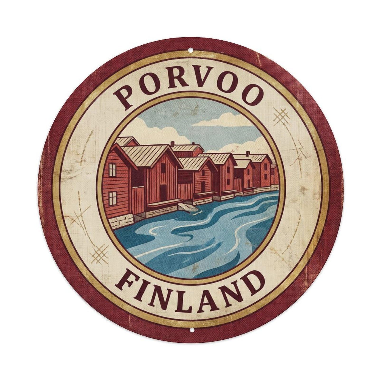 Finland Porvoo Travel Circle Vintage Metal Tin Sign Plaque Wall Decor for Cafe, Club Bar, Office, Garden Metal Poster 8x8Inch