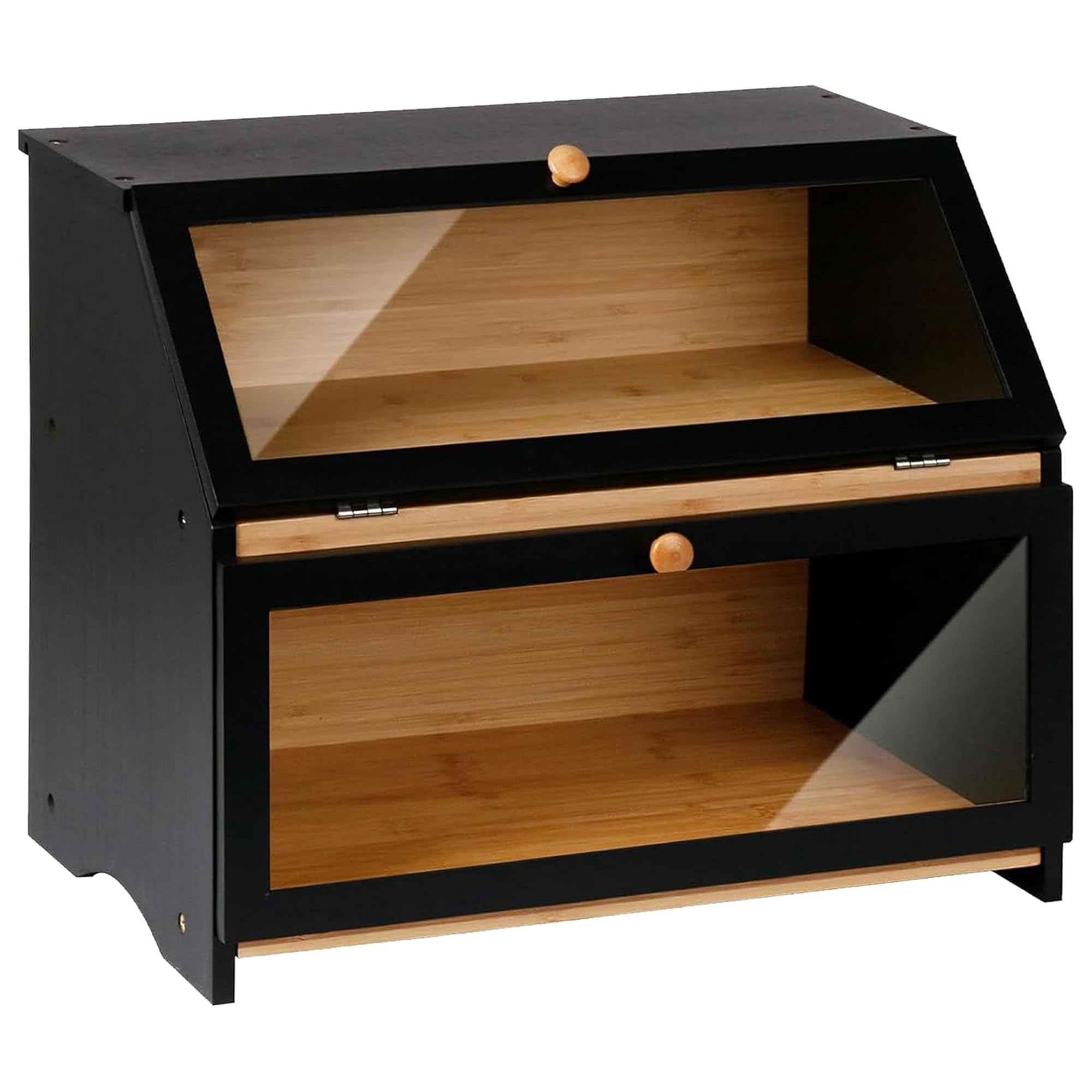 SG Traders Double Decker Bamboo Bread Bin 2-Layer Bread Box Eco-friendly Kitchen Storage Box with Lid for Freshness Natural, Organic, and Sustainable Food Storage Solution (Modern - Black)