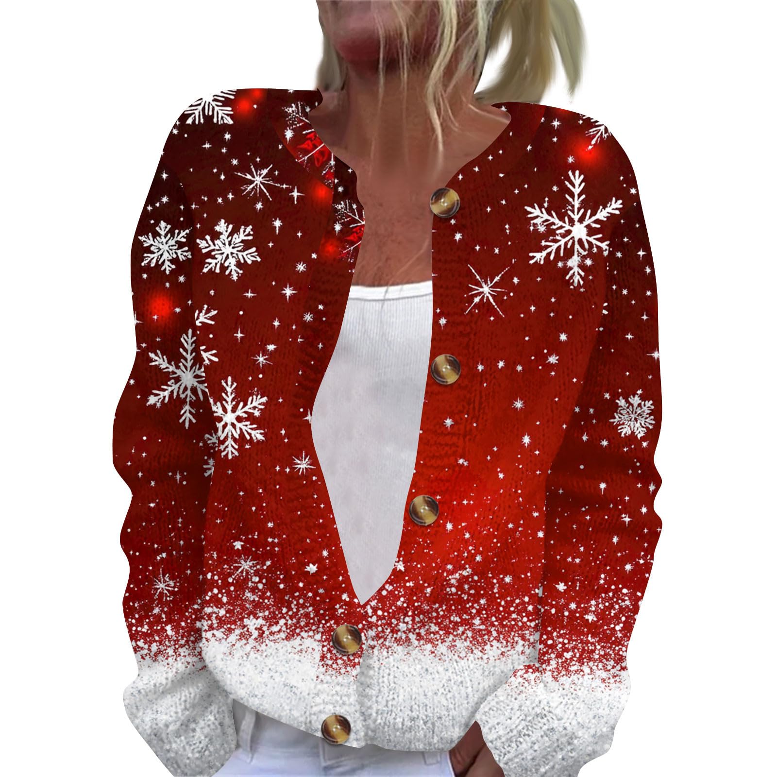 Christmas Sweaters for Women 2025 Graphic Oversized Sweater Button Up Plus Size Cardigan Long Sleeve Chunky Knit Cardigan