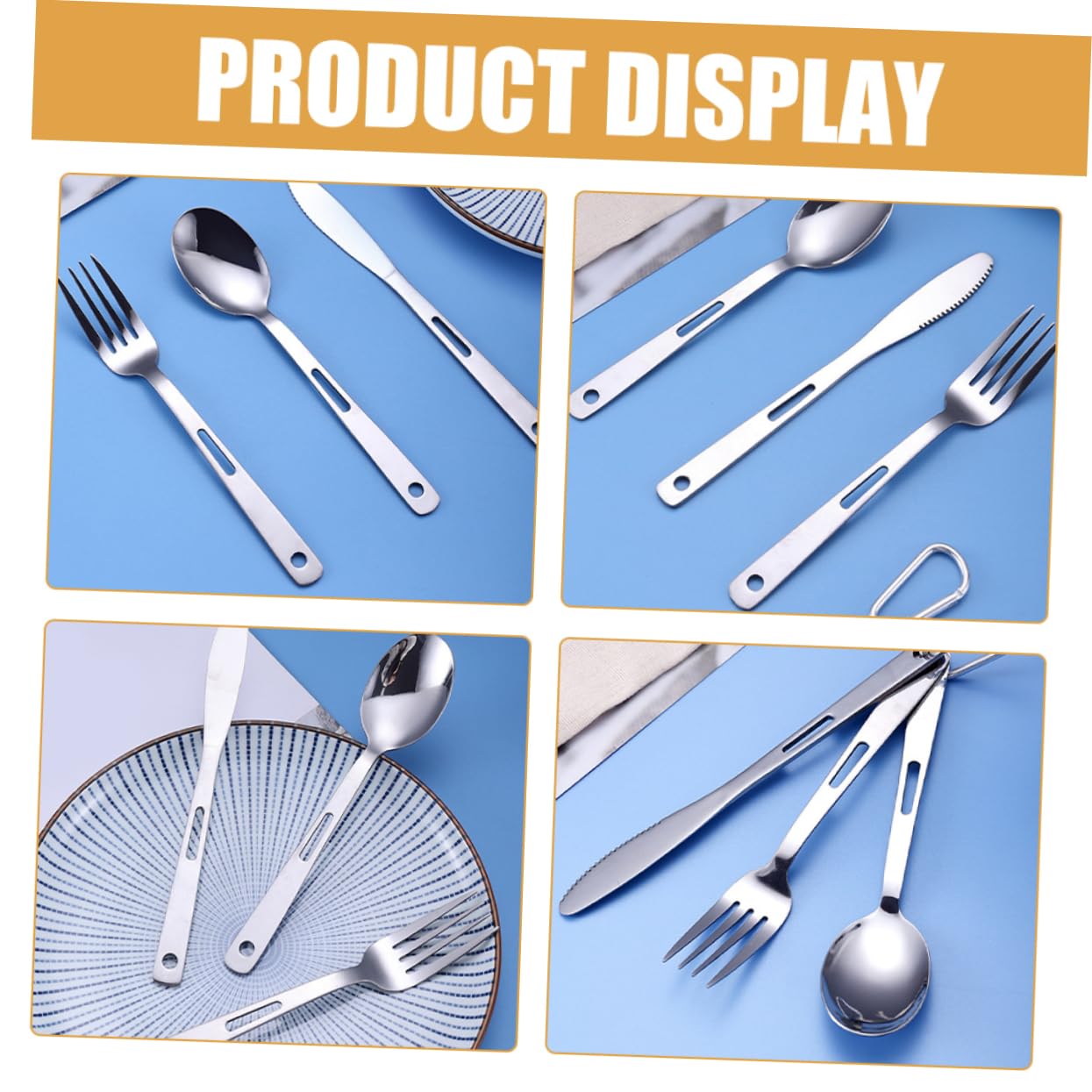 Gatuida Posate Da Campeggio in Acciaio Inox Cucchiaio Coltello Forchetta Stoviglie Portatili Per Picnic All Aperto Resistente e Riutilizzabile Leggero e Facile Da Trasportare