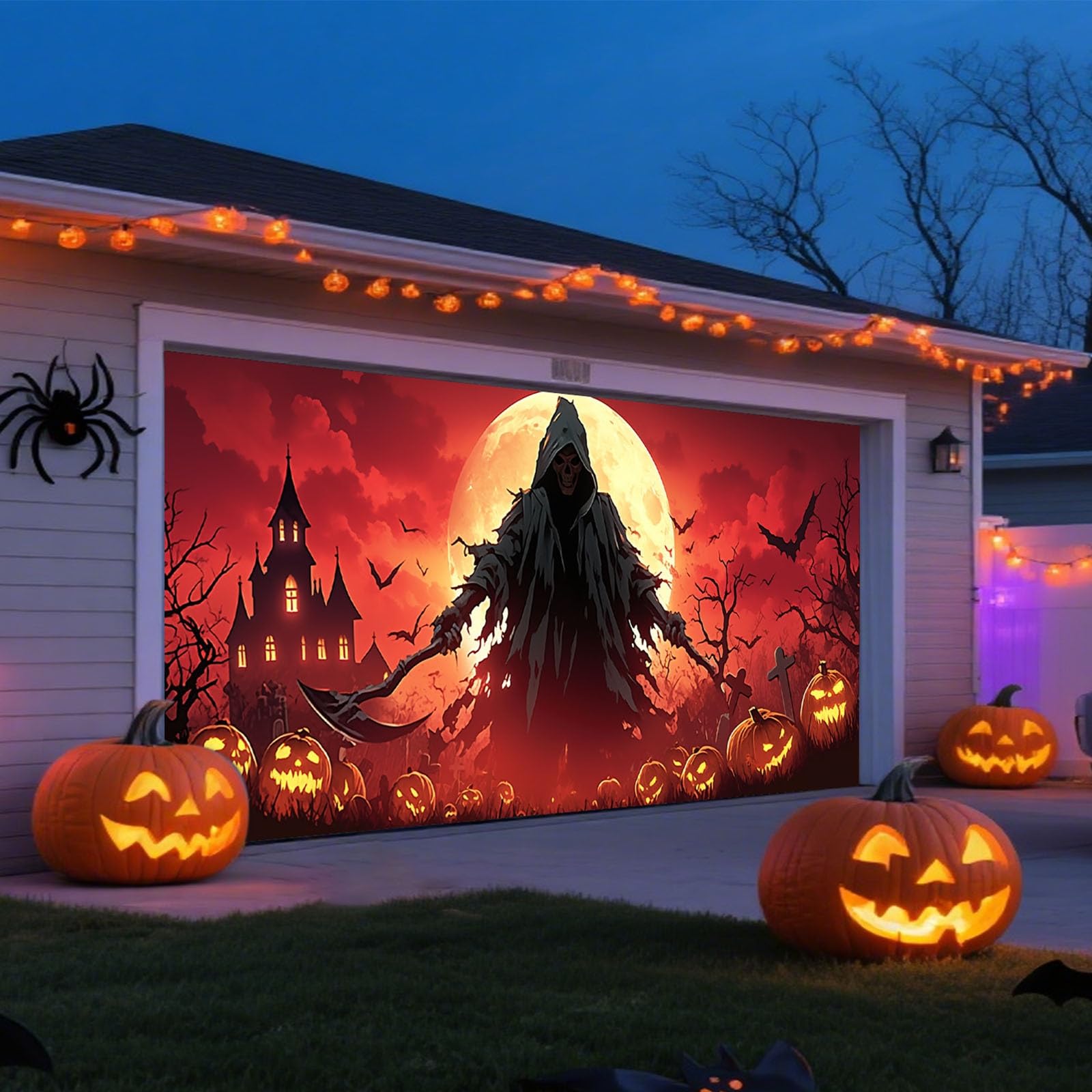 Letrero decorativo para patio, Halloween, garaje, decoración al aire libre, interior, suministros de fiesta, aterrador tema de murciélago de calabaza