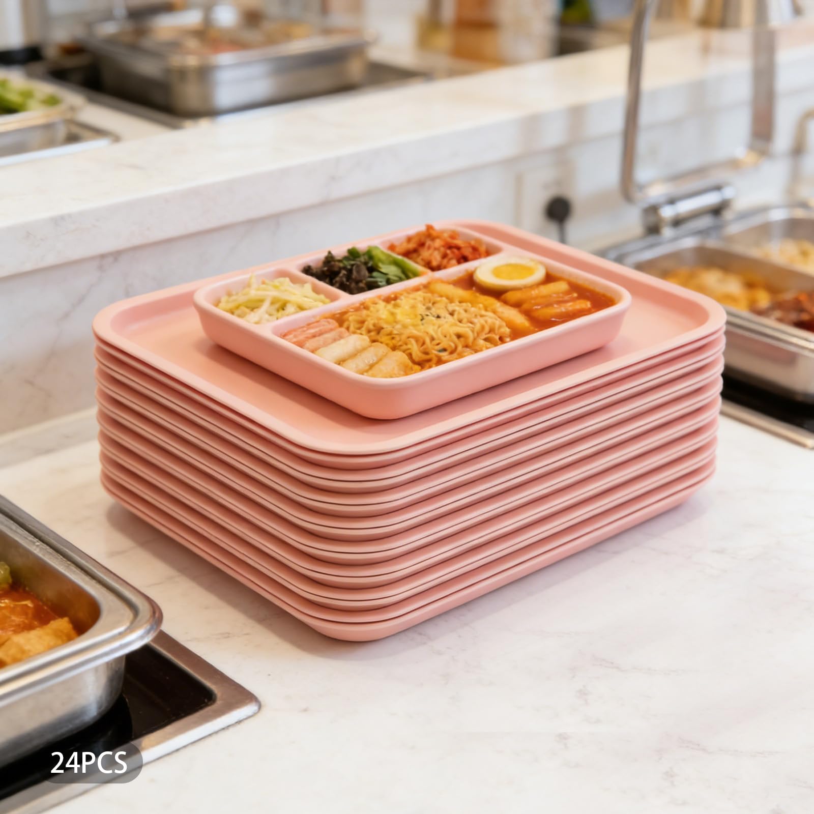 Bandeja para servir 36 x 27 cm, plástico PP, juego de 24 unidades, 4 colores, resistente, antideslizante (rosa)