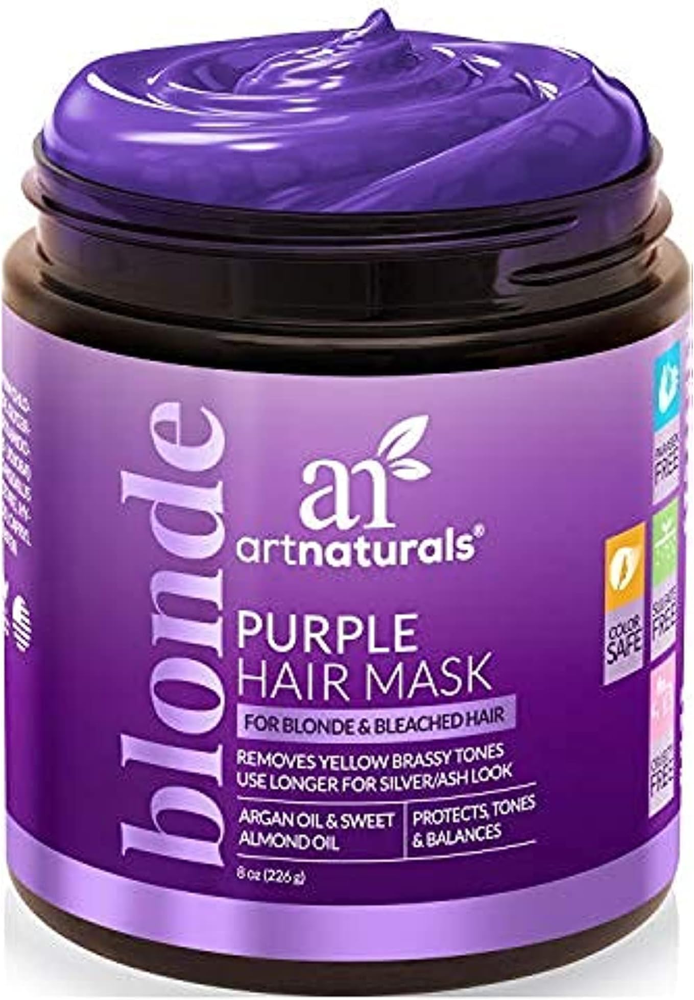 ArtNaturals Purple Hair Mask for Blonde, Silver & Platinum Hair - Removes Yellow Brassy Colour, Repairs Dry & Bleached Hair - Deep Conditioning Treatment Hair Moisturiser - Sulphate Free (237ml/226g)