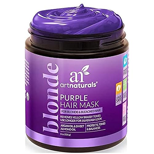 ArtNaturals Máscara de cabello púrpura para cabello rubio plateado y platino elimina el color amarillo latoso repara el cabello seco y decolorado ArtNaturals Máscara de cabello púrpura para cabello rubio plateado y platino elimina el color amarillo latoso repara el cabello seco y decolorado