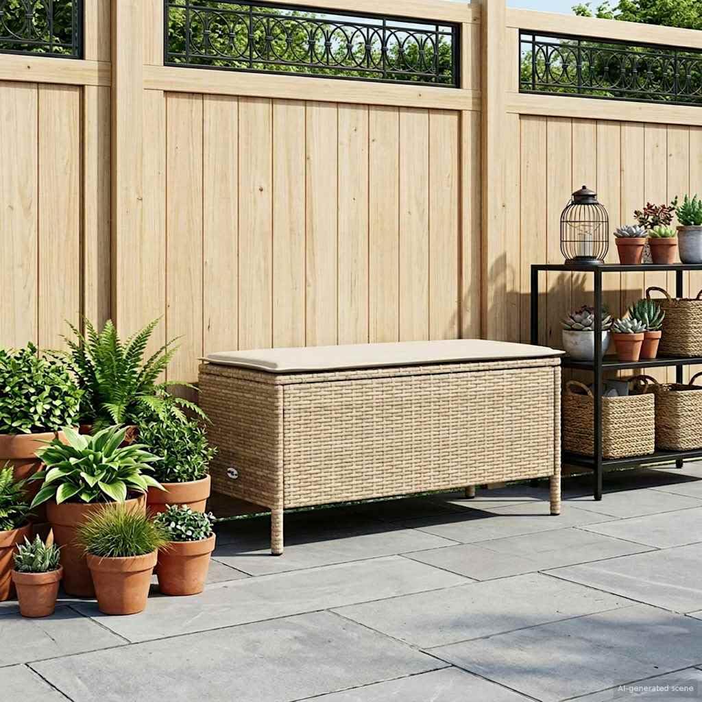 vidaXL Pouf de Jardin Beige et crème 80 x 38 x 42 cm Rotin PE, Pouf de Jardin Moderne, siège d'extérieur Polyvalent, Ottoman en rotin, déco intérieure, Solution mobilier Minimaliste