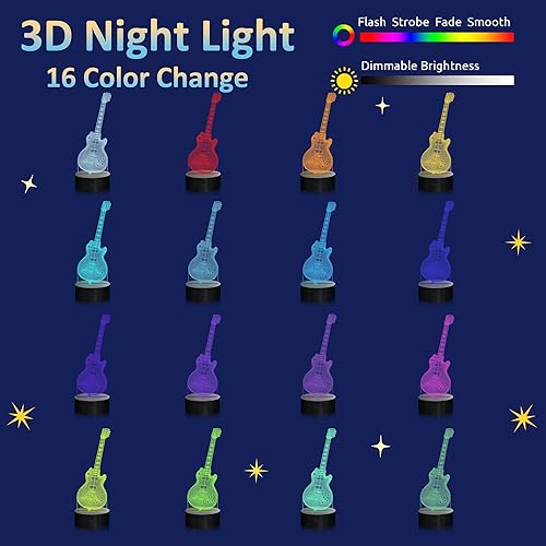 Miniatura 3 de Attivolife Lámpara de guitarra de regalo para guitarra eléctrica, luz nocturna 3D con control remoto + temporizador, lámpara de escritorio que