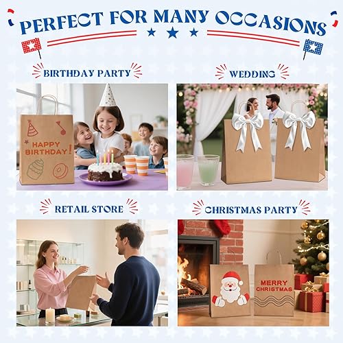 Miniatura 7 de MESHA Bolsas de papel grandes de 10 x 5 x 13 pulgadas, bolsas de papel kraft para compras con asas, paquete de 50 bolsas de regalo grandes, bolsas