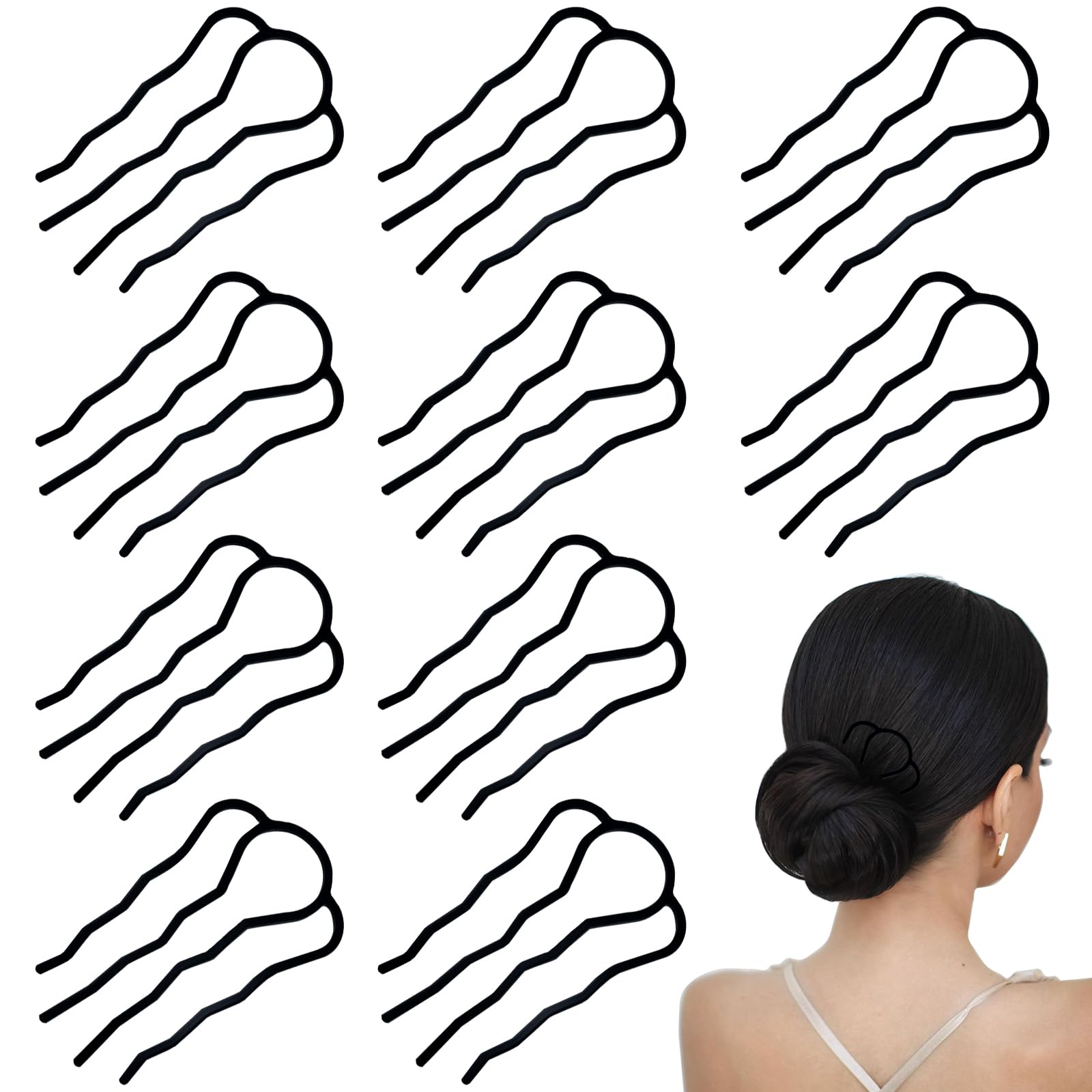 10 Pieces Hair Side Combs Metal Hair Fork Clip French Twist Comb Updo Hair Stick, U-Shape Teeth Styling Tools Messy Bun Maker Vintage Hairstyle Hair