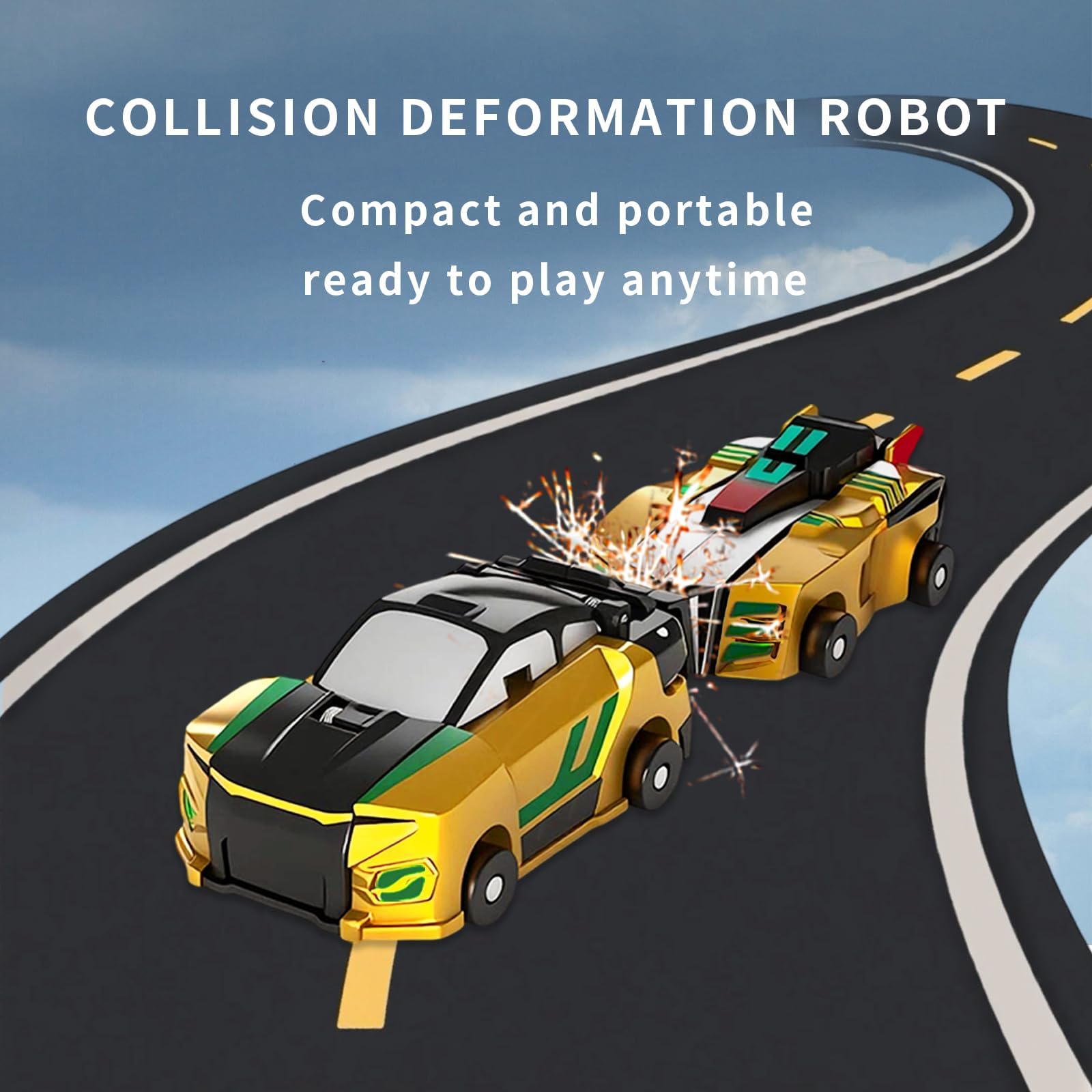 Magnetic Transforming Car,2 In 1 Collision Deformation Cars,Collision Transforming Dinosaur Car Toy,Magnetic Cars Transformer Toys,Car Toys for 2 3 4 5 6 7 8 Years Old Boys and Girls Kids (Gold) - Image 3
