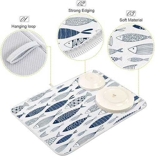 Vista 311 de Tapete de secado de platos de mariposas botánicas para encimera de cocina, almohadilla de secado de microfibra absorbente, grande, 18 x 24 pulgadas