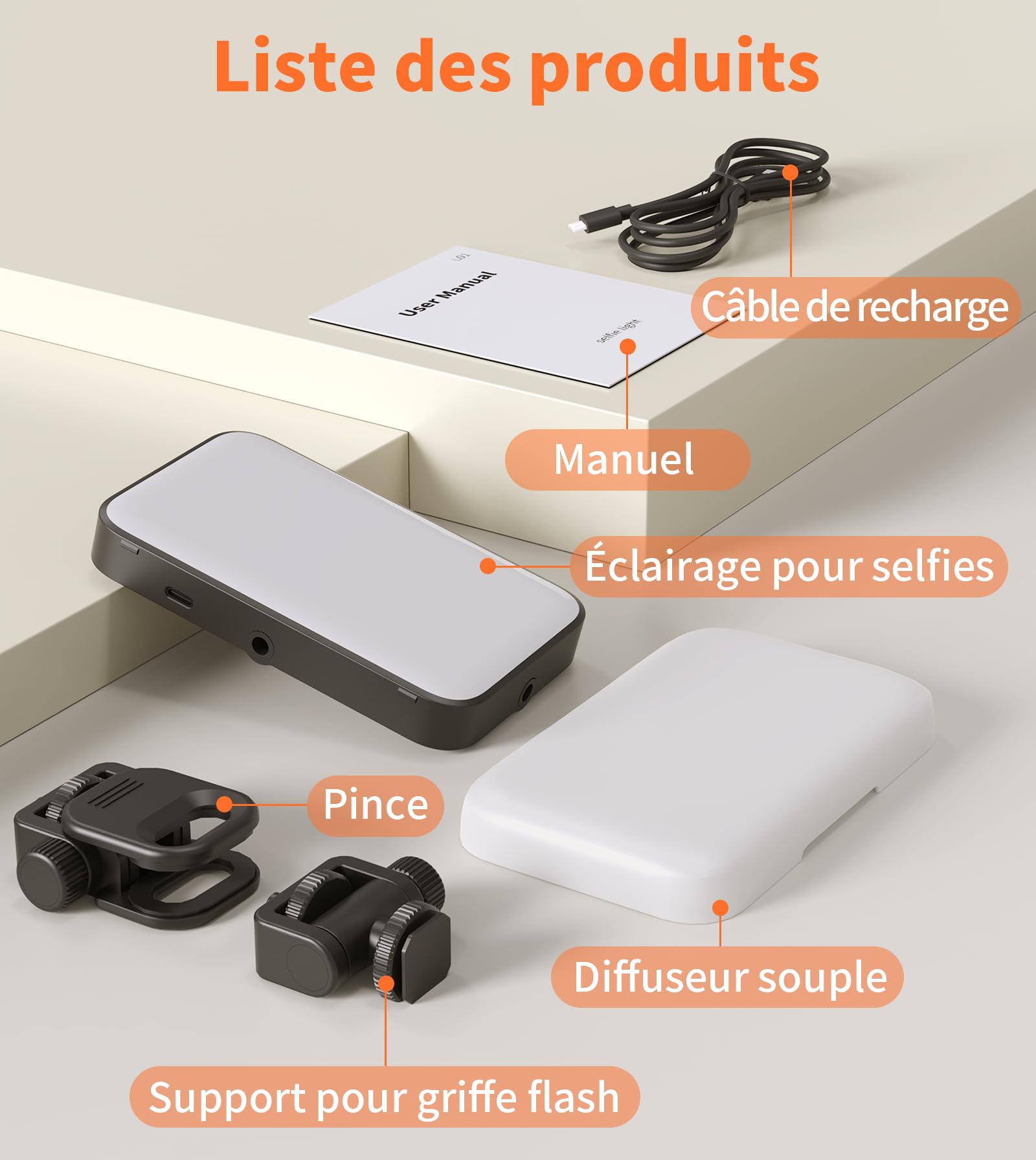 TONEOF 96 LED Lampe de Téléphone Améliorée avec Coque Souple&Support Intégré, Lampe pour Appareil Photo, Lamp de Visioconférence Rechargeable avec Réglage Multiple de la Luminosité, Lamp Selfie-Noir