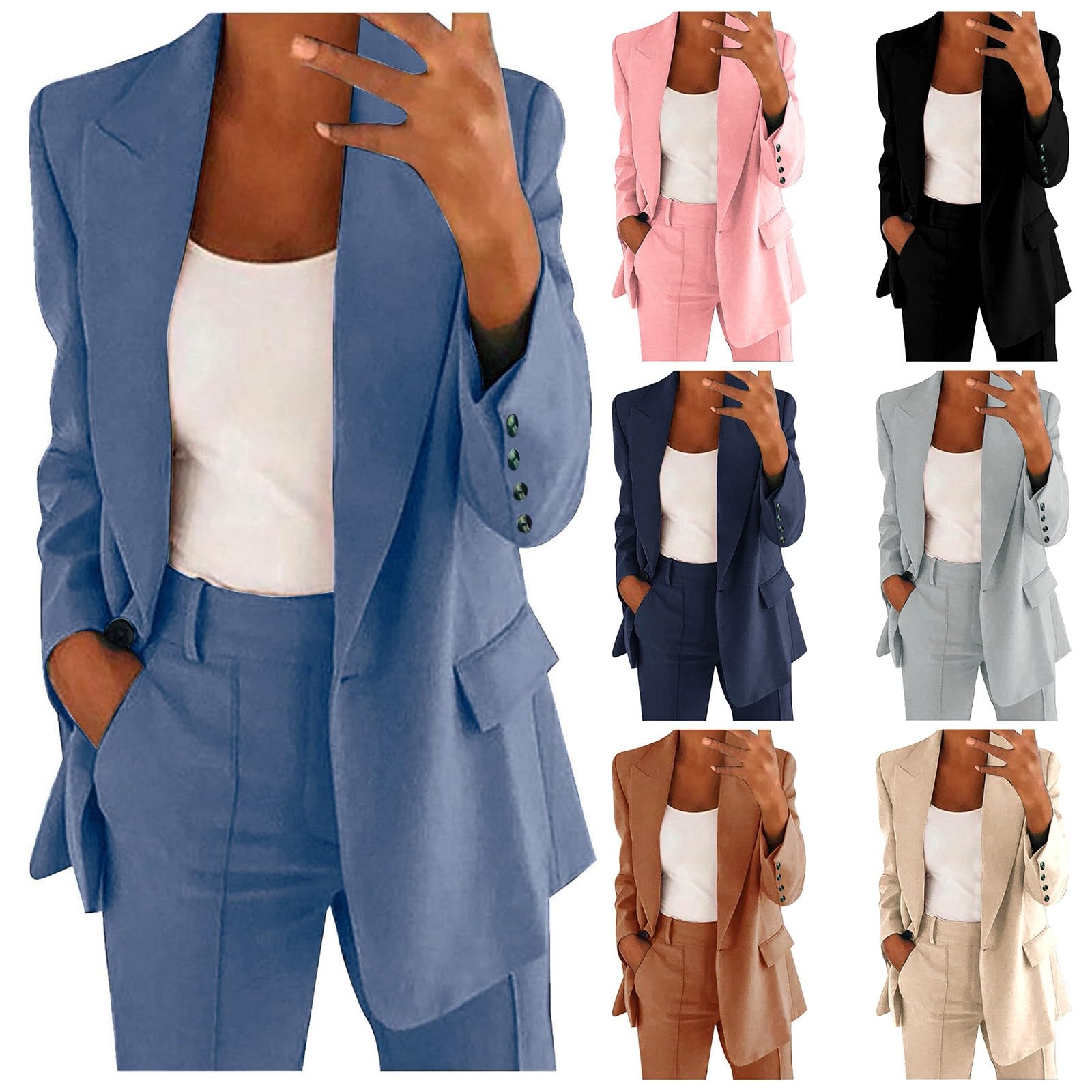 Generico Conjunto de mujer elegante con pantalones y chaqueta para mujer, ligeros, para la oficina, traje Slim Fit Tailleur y chaquetas de mujer elegantes para primavera y verano