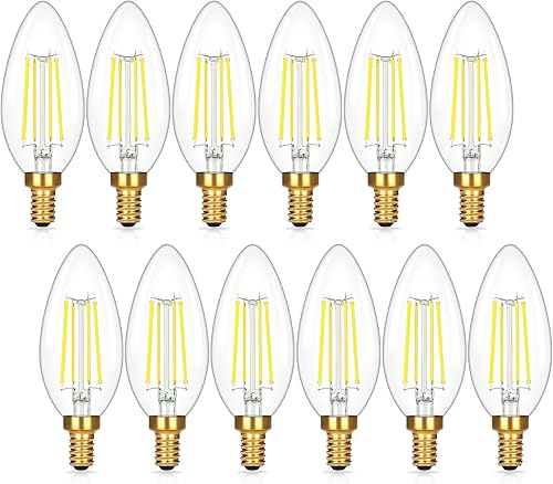 Brightever Bombillas LED de candelabro E12 equivalente a 60 W, 12 paquetes superbrillantes de 620 lúmenes, bombillas LED transparentes de 6 W, luz
