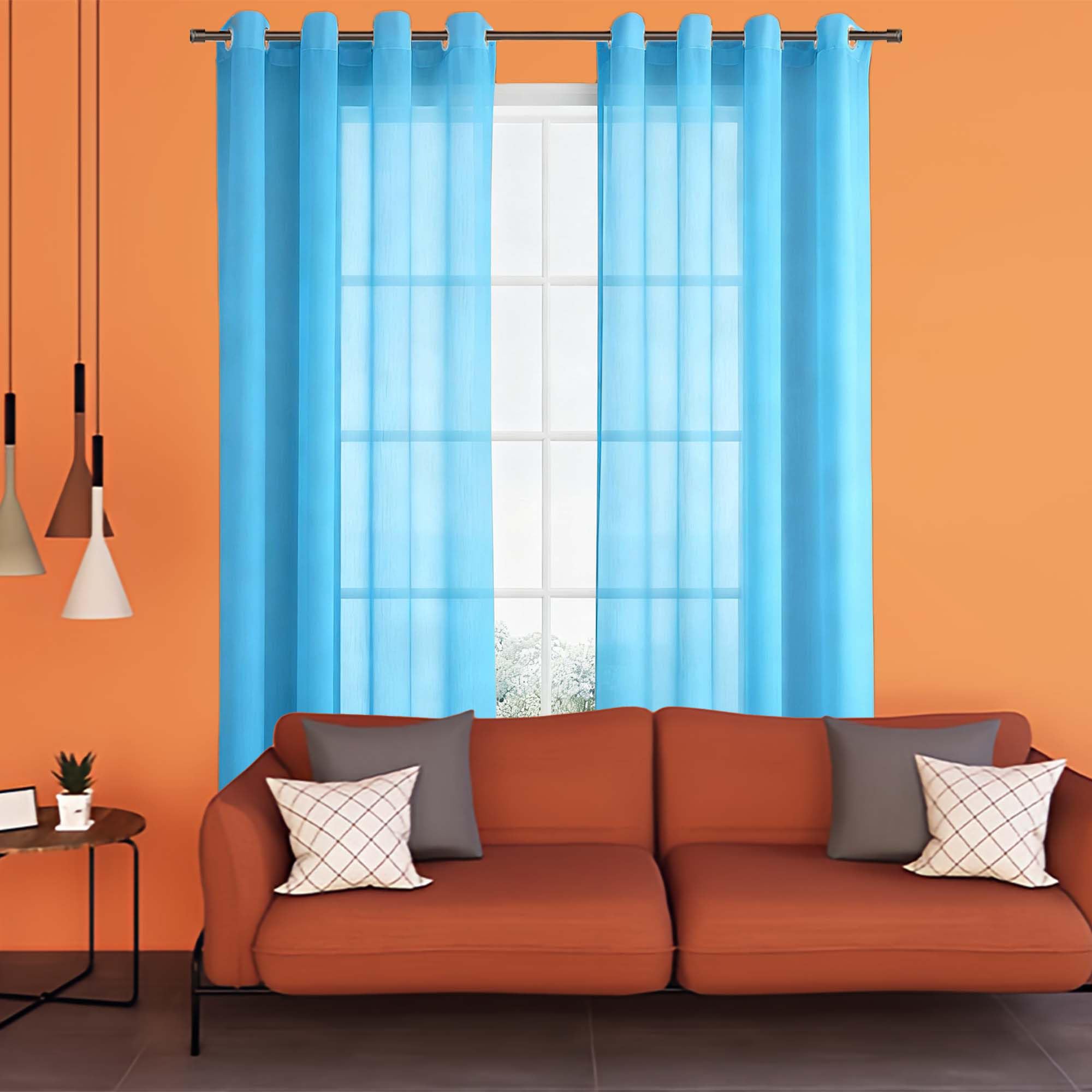 Rideau voilage fenetre 280 x 340 cm bleu ciel pour grande baie vitrée