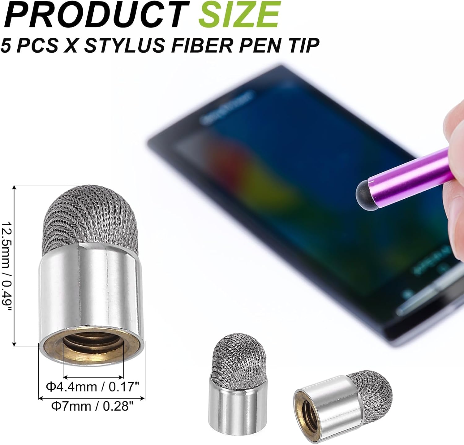 PATIKIL 7mm (0.28") Stylus Pen Fiber Tip, 5Pcs Universal Mesh Soft Conductive Replacement Tip Touch Screen Stylus Pen with External Thread, Gray