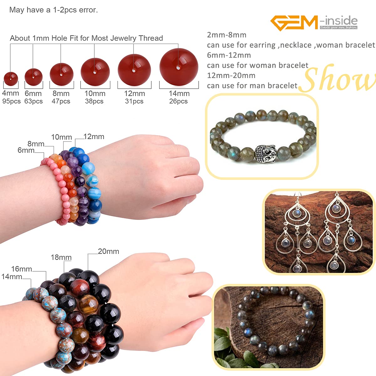 6 perles rondes 6mm naturelles de Labradorite