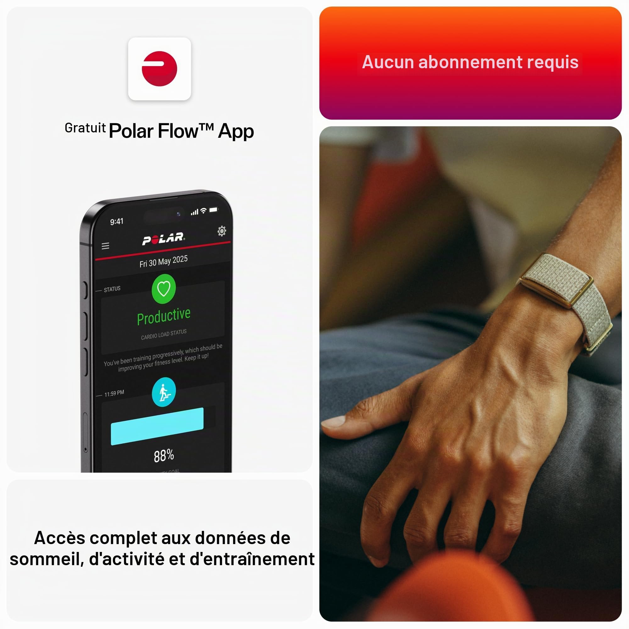 Polar Boucle - Bande de santé et de Remise en Forme Portable Intelligente sans écran avec fréquence Cardiaque 24h/24 et 7j/7, Surveillance du Sommeil et de l'activité, détection Automatique de