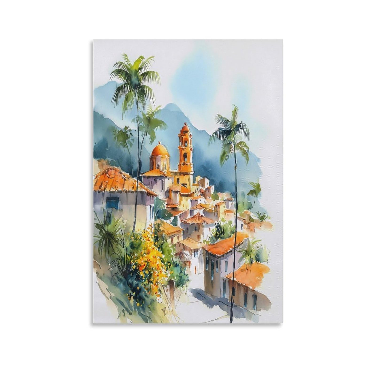 Cnaheiz Unframe-Style San Salvador Watercolor Painting El Salvador Cityscape Travel Print Poster 24X36inch(60X90cm) Vintage Watercolor Canvas Art