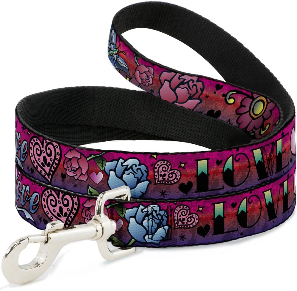 Buckle-Down Pet Leash - Love Love Pink - 6 Feet Long - 1" Wide