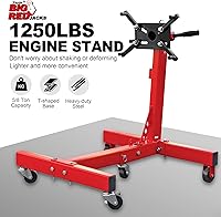 Vista 3 de BIG RED Soporte de motor giratorio de acero, capacidad de 3/4 toneladas (1,500 libras) con marco plegable, 5 ruedas, 4 brazos ajustables, cabezal