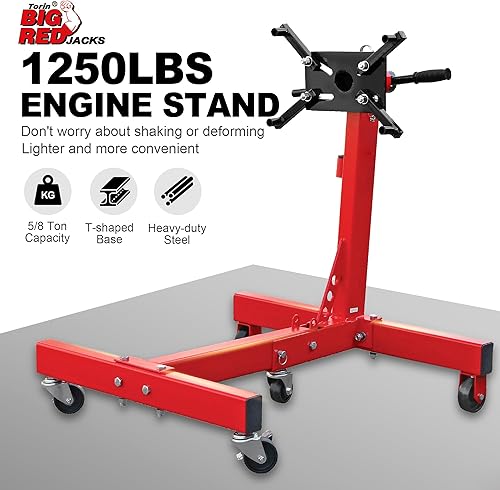 Miniatura 3 de BIG RED Soporte de motor giratorio de acero, capacidad de 34 toneladas (1,500 libras) con marco plegable, 5 ruedas, 4 brazos ajustables, cabezal