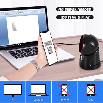 WoneNice Automatic Omnidirectional Barcode Scanner, Desktop 1D 2D QR Code Scanner, Hands-Free USB Wired Image Reader for Warehouse Retail Supermarket Books & Inventory