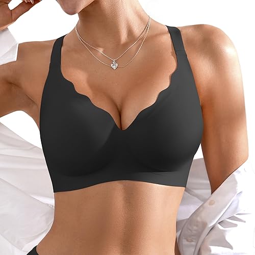 Wireless Seamless Jelly Bra for Women with Support - No Underwire Full Coverage Push Up Bras for Women - Black - 3X-Large