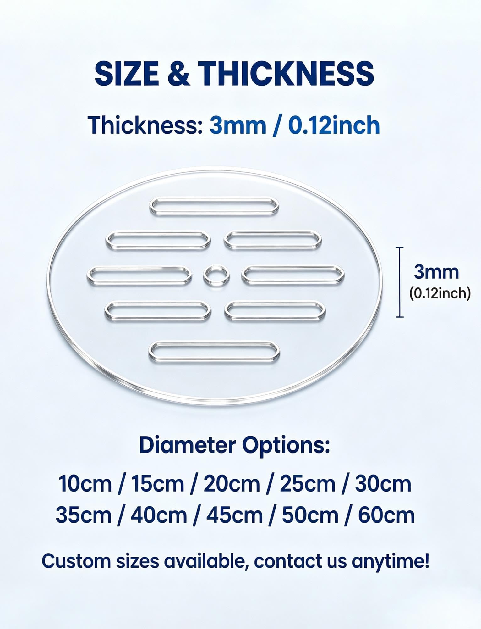 Tapa Redonda de acrílico para acuarios, 3mm, Opciones de 10–60cm
