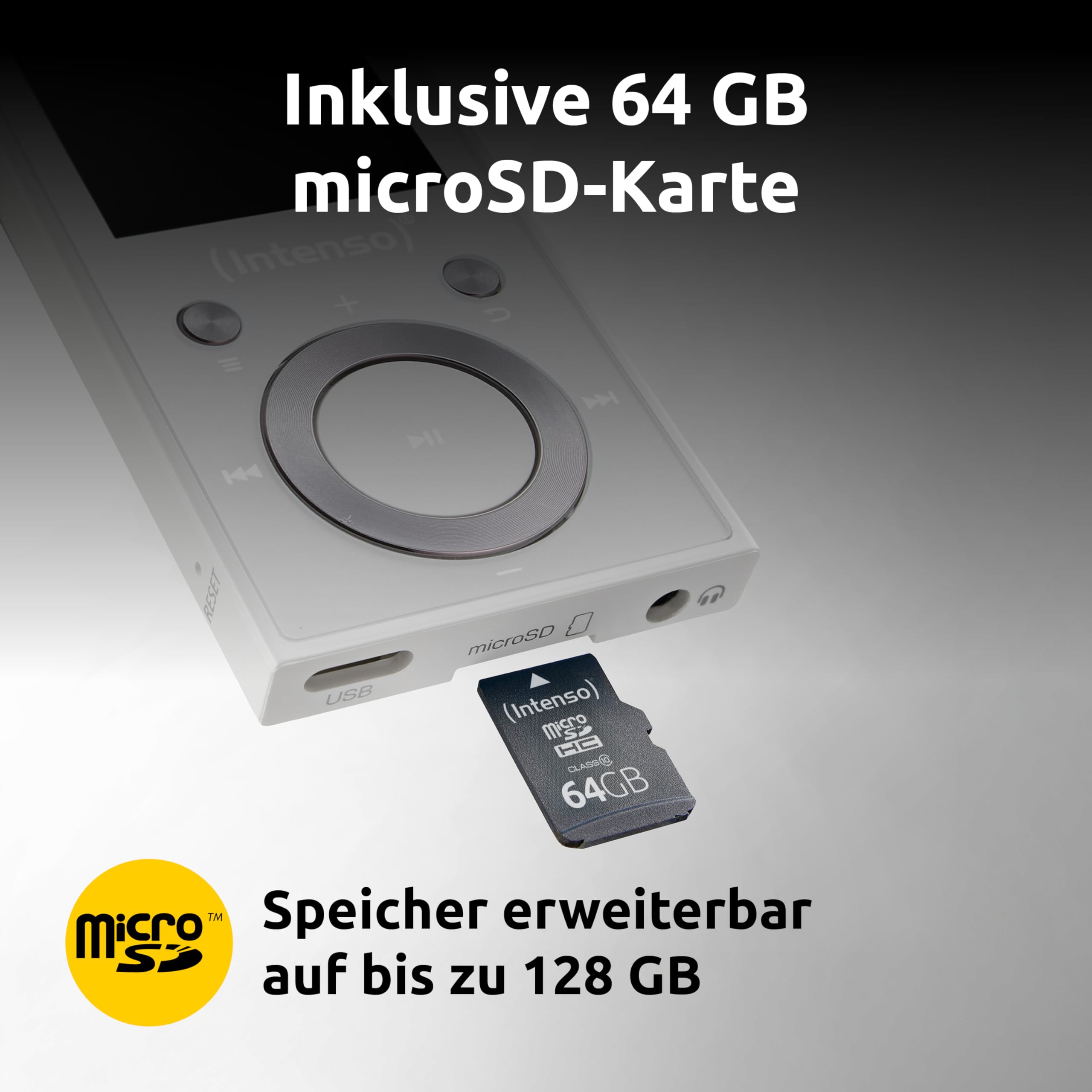 Intenso Video Scooter BT Lecteur MP3 avec Bluetooth 5.0, écran Couleur 1,8", microSD 64 Go, USB-C, Batterie jusqu'à 18 h, Casque Inclus, Blanc