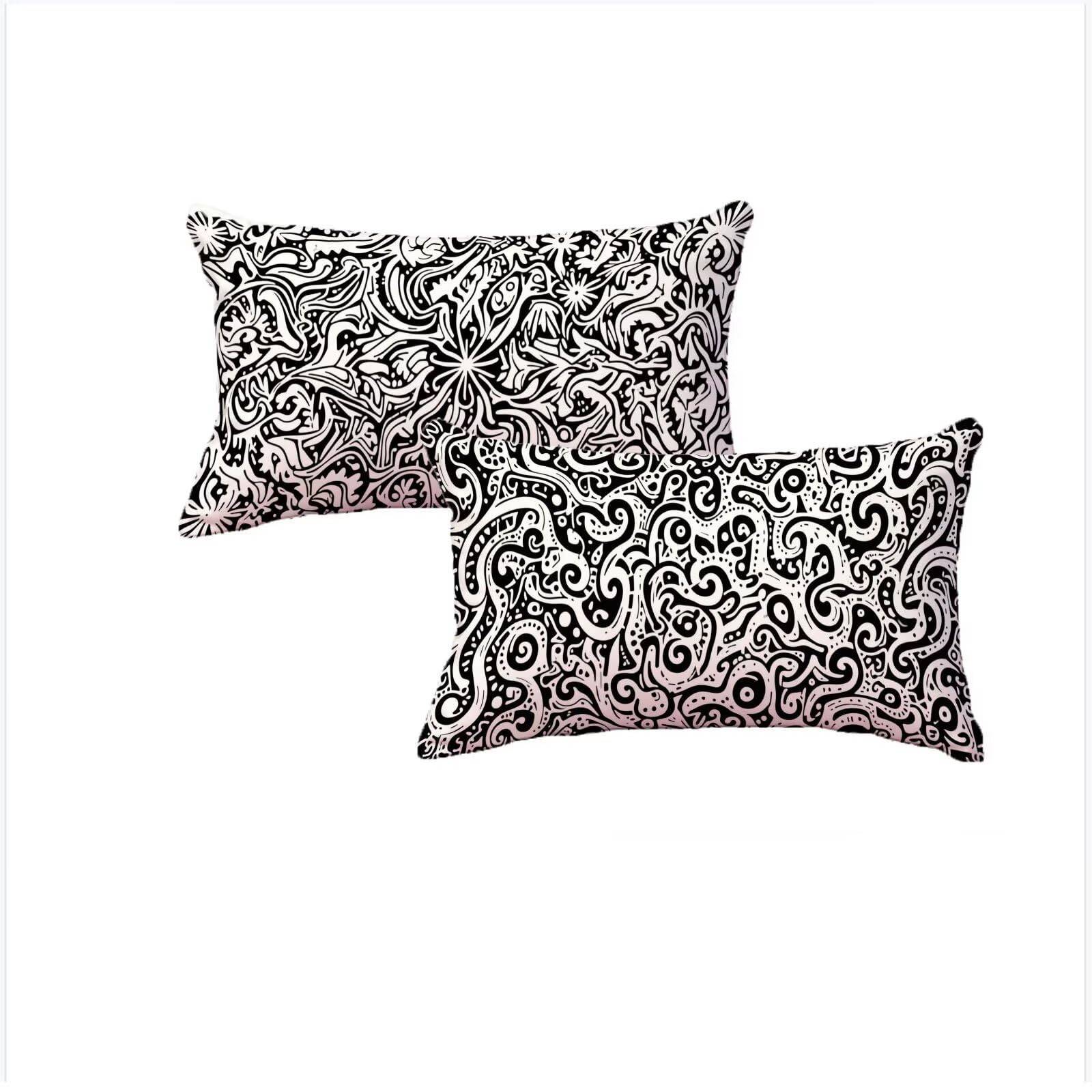 Housse coussin 60x90cm lin géométrique noir lot de 2 imperméable pour canapé