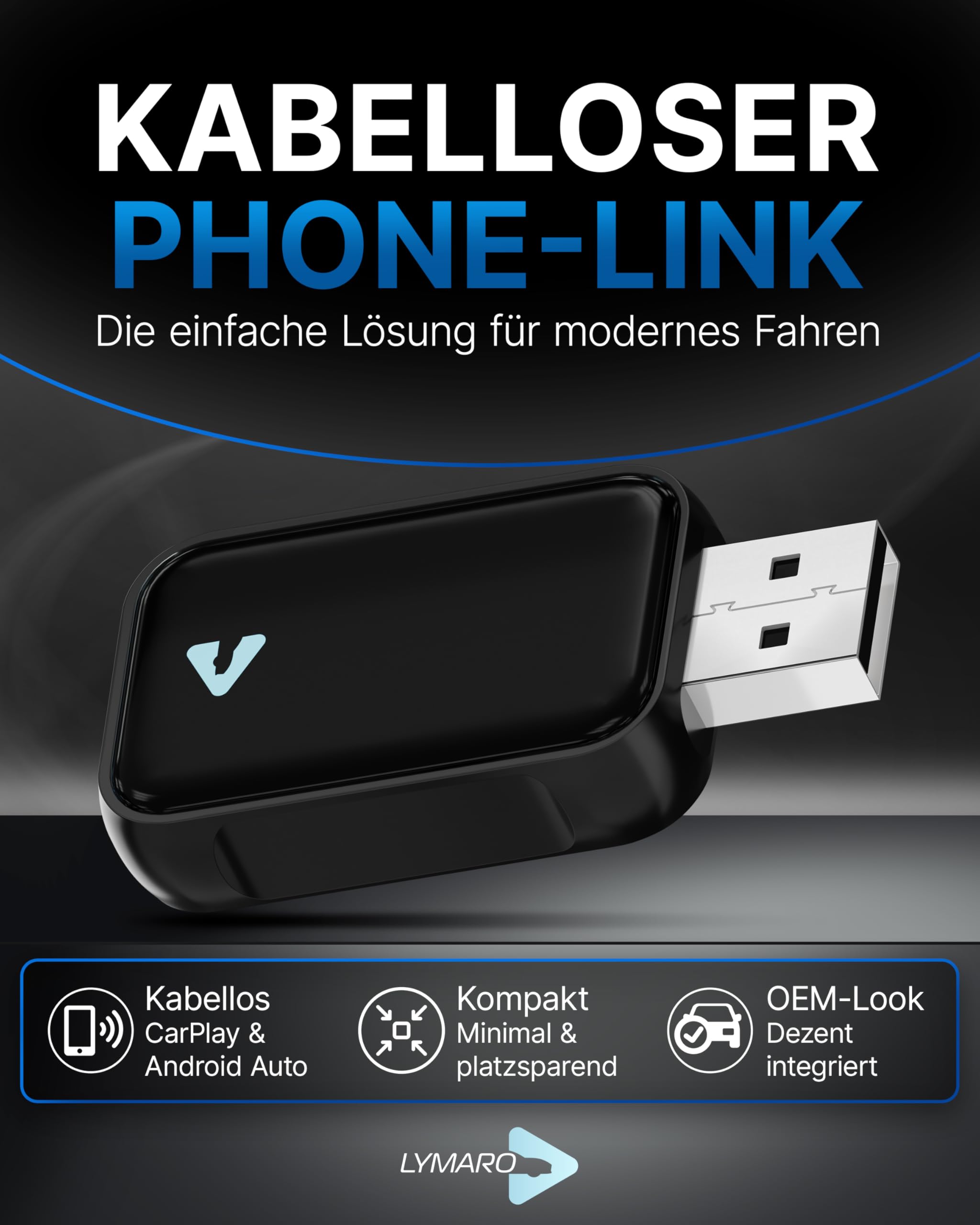 Carplay Wireless Adapter & Android Wireless Adapter fürs Auto – USB-A Plug & Play Nachrüstadapter, Upgrade auf kabelloses Apple CarPlay & Android Auto (Black)